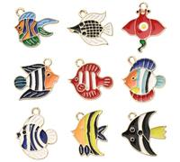 SUNNYCLUE 1 Box 36Pcs 9 Styles Fish Charm Enamel Ocean Charms Bulk Alloy Colorful Summer Sea Animals Tropical Fishes Pendants for Jewellery Making Pendants Necklaces Earrings Keychain Supplies DIY