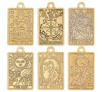 SUNNYCLUE 1 Box 36Pcs Tarot Card Charms Tarot Charm Gold Tarots Charms Bulk Moon Sun Star Charm Rectangle Good Luck Amulet Pendants for jewellery Making DIY Earrings Bracelet Necklace Craft