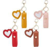 SUNNYCLUE 1 Box 4 Colors Lipstick Holder Keychain Cosmetic Bag Key Chain Bulk Pink Red Leather Chapstick Portable Makeup Bags Key Rings for Women Party Wedding Favors Diy Handbags Purse Supplies Women