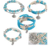 SUNNYCLUE 1 Box 4 Sets Ocean Multi Layer Bracelet Making Kit Summer Ocean Hawaii Beads Turquoise Bohemian Wrap Bracelet Lukcy Starfish Shell Charms for Jewellery Making Kits Adults DIY Craft Supplies