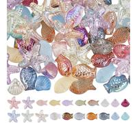 SUNNYCLUE 1 Box 4 Styles 120pcs Ocean Beads Fish Glass Beads Transparent Colorful Summer Themed Starfish Shell Sea Animal Bead Bulk for Jewellery Making Bracelets Necklace Party Diy Craft Supplies