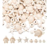 SUNNYCLUE 1 Box 4 Styles 200pcs Turtle Beads White Starfish Beads Bulk Synthetic Turquoise Sea Turtles Bead Summer Sea Animal Bead Charms Hawaii Ocean Tortoise 6mm 8mm Spacer for Jewellery Making Kit