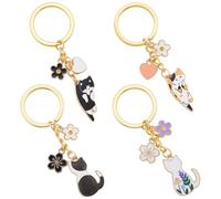 SUNNYCLUE 1 Box 4 Styles Cat Keychain Bulk Kitty Key Chains Cute Fun Cartoon Lazy Cat Shaped Flower Heart Charms Mini Animals Keyrings for Backpacks Party Wedding Favor Diy Keys Handbag Supplies