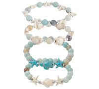 SUNNYCLUE 1 Box 4 Styles Summer Bracelets Set Beach Bracelet Sets Mixed Gem Stones Blue White Boho Ocean Beach Sea Turtles Tortoise Sea Star Jewellery for Women Trendy 2025 Fashion Party Gifts Favor