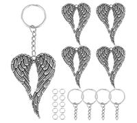 SUNNYCLUE 1 Box 40 Pcs 10 Sets Silver Angel Wings Charms Bulk Tibetan Style Alloy Wing Keychain Making Pendants Christmas Angel Wing Charms Key Ring for Jewellery Making Keychain Accessories DIY Craft