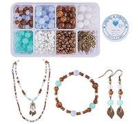 SUNNYCLUE 1 Box 400+pcs Acrylic Gemstone Beads Jewellery Making Kit Leaf Flower Charms Glass Seed Bead & Earring Hook & Crystal Thread for Women Adults Bracelet Earrings Necklace Making Supplies