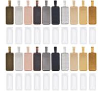 SUNNYCLUE 1 Box 40Pcs 10 Colors Rectangle Metal Charm Tray Charms Bulk Gold Silver Black Metal Alloy Antique Basic Blanks Bezel Charm Kit with Glass Cabochons for Jewelry Making Charms DIY Crafts