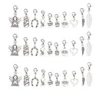 SUNNYCLUE 1 Box 40Pcs 10 Styles Antique Silver Alloy Pendants Guardian Angle Feather Wing Heart Word Awareness Ribbon Oval Tibetan Style Charms with Lobster Claw Clasps for Jewelry Making Crafts