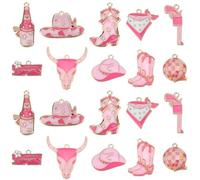 SUNNYCLUE 1 Box 40Pcs 10 Styles Pink Cowboy Charm Metal Western Charms Bulk Alloy Enamel Bull Head Hat Scarf Boot Bottle Charm for Jewellery Making Pendants Bracelet Earrings DIY Crafts Supplies