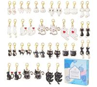 SUNNYCLUE 1 Box 40Pcs 10 Styles Stitch Markers Cats Crochet Cat Charm Alloy Enamel Black White Cute Kitty Coquette Gold Lobster Claw Clasps Charm for Weaving Knitting Crocheting DIY Crafts Supplies