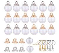 SUNNYCLUE 1 Box 40pcs 16mm Mini Empty Clear Glass Globe Bottle Wish Glass Ball & 40pcs Pendant Bails and Earring Hooks for DIY Pendant Charms Stud Earring Making, Silver & Golden