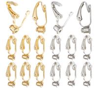 SUNNYCLUE 1 Box 40Pcs 2 Colors Gold Earring Converter Brass Clip on Earrings with Post Non Pierced Ears Converters Findings Silver Flat Back Earring Clips for jewellery Making Earring DIY Craft