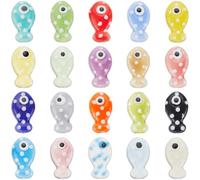 SUNNYCLUE 1 Box 40Pcs 20 Colors Ceramic Fish Bead Bulk Porcelain Beads Colorful Ocean Sea Animal Fishes Shaped Loose Spacer Handmade Beads for Jewellery Making Bracelet Necklace DIY Crafts Accessories