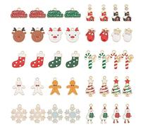 SUNNYCLUE 1 Box 40Pcs 20 Styles Christmas Charms Bulk Winter Tree Gingerbread Man Snowman Snowflake Gifts Box Enamel Rhinestone Tree for jewellery Making Charms DIY Necklace Earring Women Adults Craft