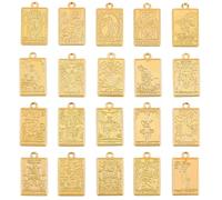 SUNNYCLUE 1 Box 40Pcs 20 Styles Metal Tarot Card Charms Divination Charms Bulk Gold Rectangle Magic Occult Astrology Alloy Gothic Pendants for Jewelry Making Halloween Necklace Bracelet Earrings DIY