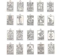 SUNNYCLUE 1 Box 40pcs 20 Styles Silver Tarot Card Charms Tarot Charms Bulk Antique Silver Tibetan Style Rectangle Moon Sun Star Lucky Ouijas Halloween Gothic Pendants Bulk for Jewelry Making Earrings