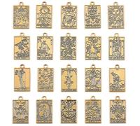 SUNNYCLUE 1 Box 40Pcs 20 Styles Tarot Card Charms Occult Charms Bulk Antique Gold Rectangle Metal Magic Divination Alloy Gothic Pendants for Jewellery Making Halloween Necklace Bracelet Earrings DIY