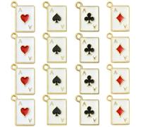 SUNNYCLUE 1 Box 40Pcs 4 Styles Ace Card Charm Poker Card Charms Bulk Gold Metal Alloy White Enamel Heart Spade Diamond Club Playing Cards Rectangle Pendants for Jewelry Making Earrings DIY Crafts