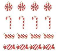 SUNNYCLUE 1 Box 40pcs 4 Styles Christmas Candy Charms Bulk Candy Cane Charms Round Alloy Enamel Holiday Red White Candies for jewellery Making DIY Necklace Earring Women Adults Craft