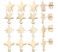SUNNYCLUE 1 Box 40Pcs 4 Styles Earring Post Findings Star Earring Posts with Loop Stainless Steel Earring Studs Stars Gold Stud Earrings for Jewellery Making Accessories DIY Dangle Earrings Craft