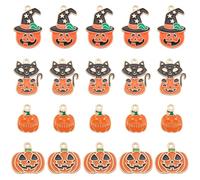 SUNNYCLUE 1 Box 40Pcs 4 Styles Halloween Pumpkin Charm Alloy Pumpkins Enamel Charms Bulk Assorted Metal Gold Orange Black Plated Colored Cat Thanksgiving Charm for Jewelry Making Charms DIY Earring