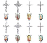 SUNNYCLUE 1 Box 40Pcs 8 Styles Rosary Cross Charms Crucifix Charm Bulk Easter Tibetan Silver Oval Chandelier Links Rosary Connectors Cross Charm Findings for jewellery Making Supplies DIY Necklace