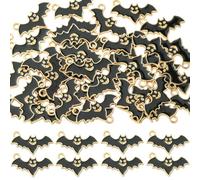 SUNNYCLUE 1 Box 40Pcs Black Bat Charms Halloween Bat Charms Gold Metal Enamel Dark Night Blood Sucking Horror Flittermouse Animals Pendants for Jewellery Making Bracelets DIY Holiday Crafts Bulk