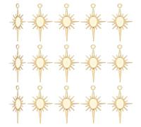 SUNNYCLUE 1 Box 40Pcs Brass Sun Pendant Bezel Pendant Trays Alloy Antique Vintage Tibetan Style Flat Round Blank Sunshine Dangle Cabochon Tray Charms for Jewelry Making Diy Craft Necklace Women