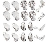 SUNNYCLUE 1 Box 40Pcs Clip on Earring Clips Silver Earring Converter Bulk 304 Stainless Steel Silver Round Flat Back Tray Non Pierced Earring Findings for jewellery Making Earrings Supplies DIY Crafts
