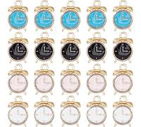 SUNNYCLUE 1 Box 40Pcs Clock Charms Bulk Enamel Alarm Clock Charm Mini Lifelike Miniature Time Clock Charms Black White Alloy Charm for Jewelry Making Charms DIY Necklace Earrings Bracelets Supplies