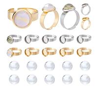 SUNNYCLUE 1 Box 40Pcs DIY 20 Sets Adjustable Stainless Steel Ring Base Clear Glass Cabochon Settings for Jewelry Making Finger Rings Blanks Components Ring Making Kit Adult Craft Supplies Mixed Color