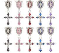 SUNNYCLUE 1 Box 40pcs Easter Rosary Charms Beads Enamel Cross Charms Tibetan Oval Blue Purple Red Chandelier Crucifix Rosary Pendants for Jewellery Making Necklace Bracelets Earring Diy Projects