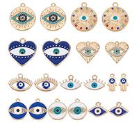 SUNNYCLUE 1 Box 40Pcs Evil Eye charm Evil Eyes Valentine's Day Heart Large Flat Round Rhinestone Hamsa Hand Lucky Love for Jewellery Making Charm Earrings Necklace DIY Craft