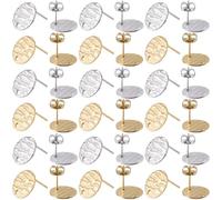 SUNNYCLUE 1 Box 40Pcs Flat Round Earring Posts Earring Studs with Hole 12mm Textured Round Ear Posts Golden Stainless Steel Stud Ear Findings for Jewellery Making Accessories DIY Crafts Women Adults