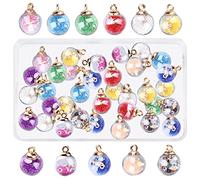 SUNNYCLUE 1 Box 40Pcs Glass Ball Charms Clear Globe Charm Tiny Stars Mini Bottle Wish Glass ball bottles for Jewelry Making Charms Begginners Adult DIY Craft Party Home Decoration Accessories