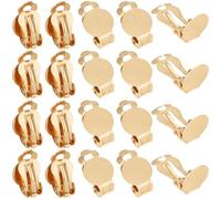 SUNNYCLUE 1 Box 40Pcs Gold Earring Converter Round Flat Back Tray Earring Clips Stainless Steel Non Pierced Ears Clip on Earring Backs Findings for Jewelry Earrings Making Supplies DIY Crafts Women