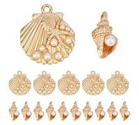SUNNYCLUE 1 Box 40Pcs Gold Shell Pearl Charms Conch Charm Alloy Shiny Ocean Animal Beach Shells Seashell Cowrie Summer Sea Charm for Jewellery Making Charm Women DIY Keychain Bracelet Earring Necklace