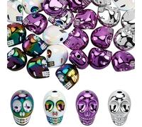 SUNNYCLUE 1 Box 40Pcs Halloween Skull Beads Skeleton Beads Acrylic AB Color UV Plating 18mm Holiday Skull Spooky Head Bone Loose Spacers for Halloween Jewellery Making DIY Bracelet Necklace Supplies