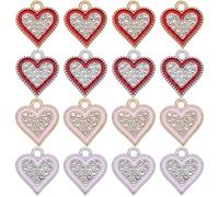 SUNNYCLUE 1 Box 40Pcs Heart Charms Hearts Charm Valentine's Day Red Enamel Heart Love Charm Pink Rhinestone Heart Charm Golden Silver Tone Love Charms for jewellery Making Charms DIY Gifts Supplies
