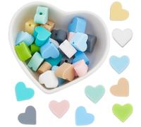 SUNNYCLUE 1 Box 40Pcs Heart Shape Beads Colorful Silicone Beads Candy Hearts Love Beads for jewellery Making Beadable Pens Making Bulk Phone Chains Necklace DIY Crafting Valentine's Day Beginners Adul