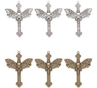 SUNNYCLUE 1 Box 40Pcs Moth Charms Bulk Gothic Silver Cross Charm Antique Tibetan Alloy Halloween Easter Skull Skeleton Head Flying Insect Charm for jewellery Making Charms DIY Necklace Adults Craft