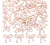 SUNNYCLUE 1 Box 40pcs Pink Bowknot Charms Enamel Bow Charms Romantic Flat Small Kawaii Light Gold Plated Pink Cute Bow Charm For Jewellery Making Birdthday Wedding Gifts Crafts Accessories Supplies