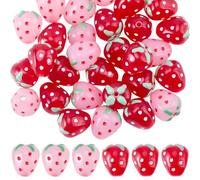 SUNNYCLUE 1 Box 40Pcs Pink Strawberry Beads Acrylic Fruit Bead Charms Red 3D Strawberries Cute Food Fruits Loose Spacers for Bracelets Necklace Jewellery Making Diy Crafts Earring Keychains Bag Decor