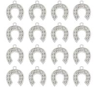 SUNNYCLUE 1 Box 40Pcs Rhinestone Horseshoe Charms Silver Horse Shoe Charm Bulk Alloy Horses Glitter Western Lucky Cowboy Pendants for Jewelry Making Supplies DIY Necklaces Keychains Adults Crafts