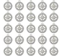 SUNNYCLUE 1 Box 40Pcs Silver Compass Charm Round Rhinestone Charms Bulk Alloy Hexagram Six Pointed Star Compasses Crystal Charm for Jewellery Making Charms Bracelets Earring DIY Craft Supplies
