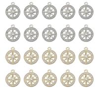 SUNNYCLUE 1 Box 40Pcs Small Metal Compass Charm Round Rhinestone Charms Bulk Gold Silver Alloy Hexagram Compasses Shaped Crystal Charm for Jewellery Making Pendants Bracelets Earrings DIY Crafts