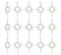 SUNNYCLUE 1 Box 40Pcs Sun Bezel Silver Pendant Trays 8mm Brass Gloss Celestial Sunshine Blank Oval Cabochon Base Tray Pendants for Jewelry Making Supplies Photo Charm Crafting DIY Necklaces Adult