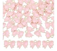 SUNNYCLUE 1 Box 40pcs Valentine Day Pink Bow Tie Charm Mini Bow Charms Enamel Flatback Cute Alloy Bow Knots Connectors Charm Bulk For Jewellery Making Women Adult Bracelets Diy Crafting Accessories