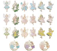 SUNNYCLUE 1 Box 42Pcs 21 Styles Fairy Charms Angel Charm Enamel Spring Colorful Floral Cartoon Wing Flower Pendants for Jewellery Making Findings DIY Necklaces Bookmarks Keychains Beginners Crafts