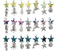 SUNNYCLUE 1 Box 42Pcs 21 Styles Sea Turtle Alloy Charm Beach Dangle Charms Synthetic Turquoise Starfish Summer Metal Shell Colorful Ocean Animal Pendants Findings for Jewellery Necklace Bracelet Craft